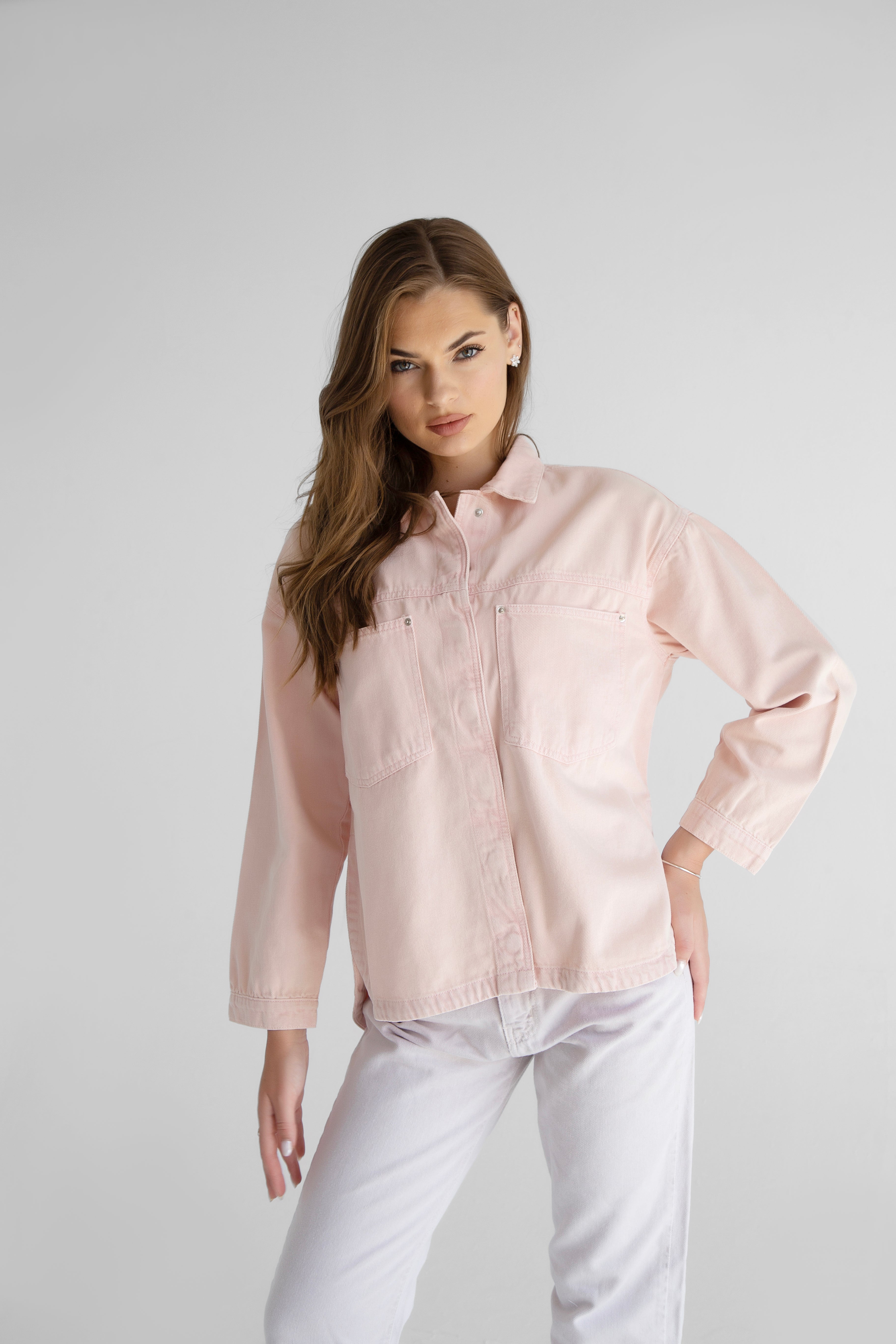 Oversized Baby Pink Denim Overshirt - Lioroucci