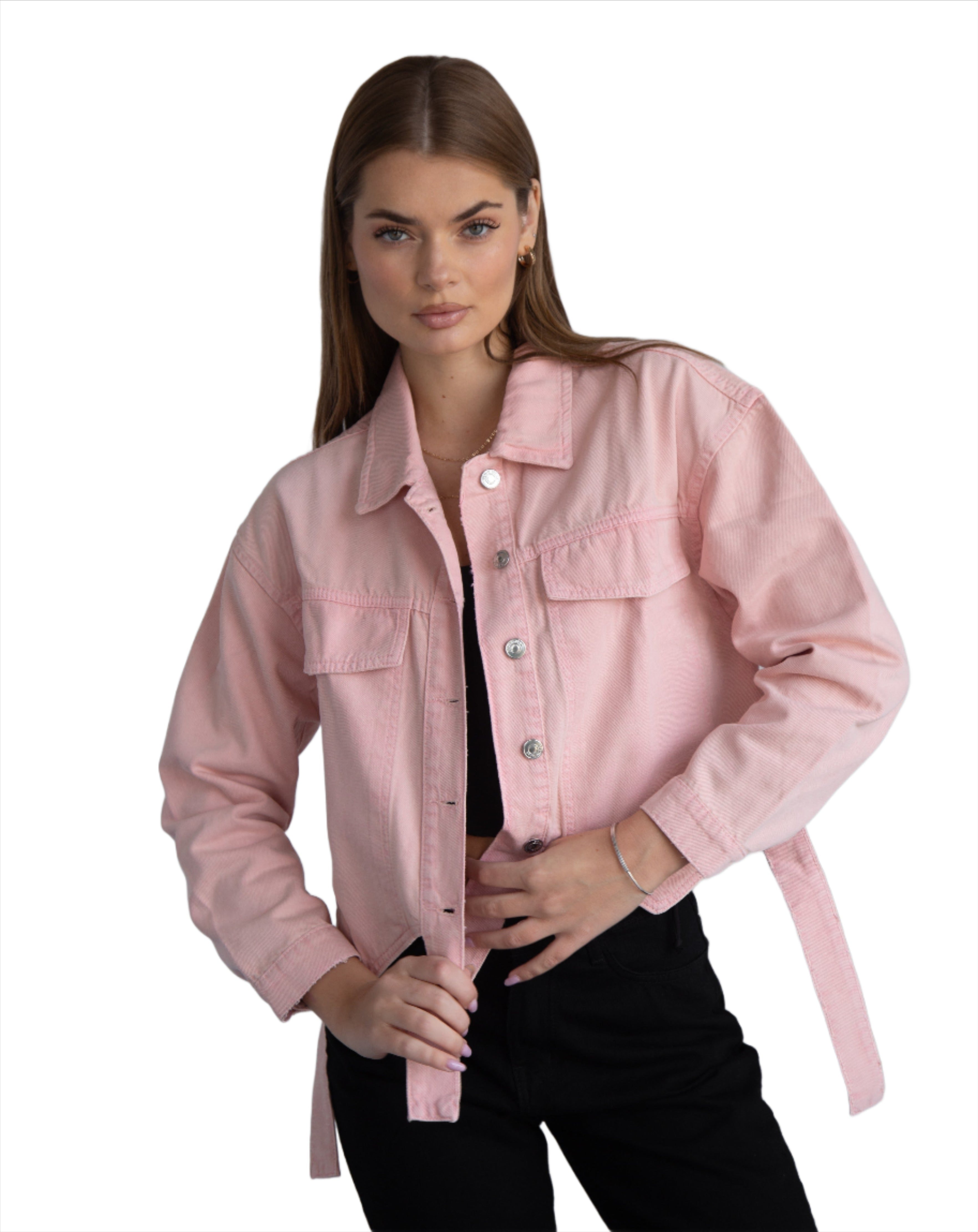 Cropped Light Pink Denim Jacket - Lioroucci