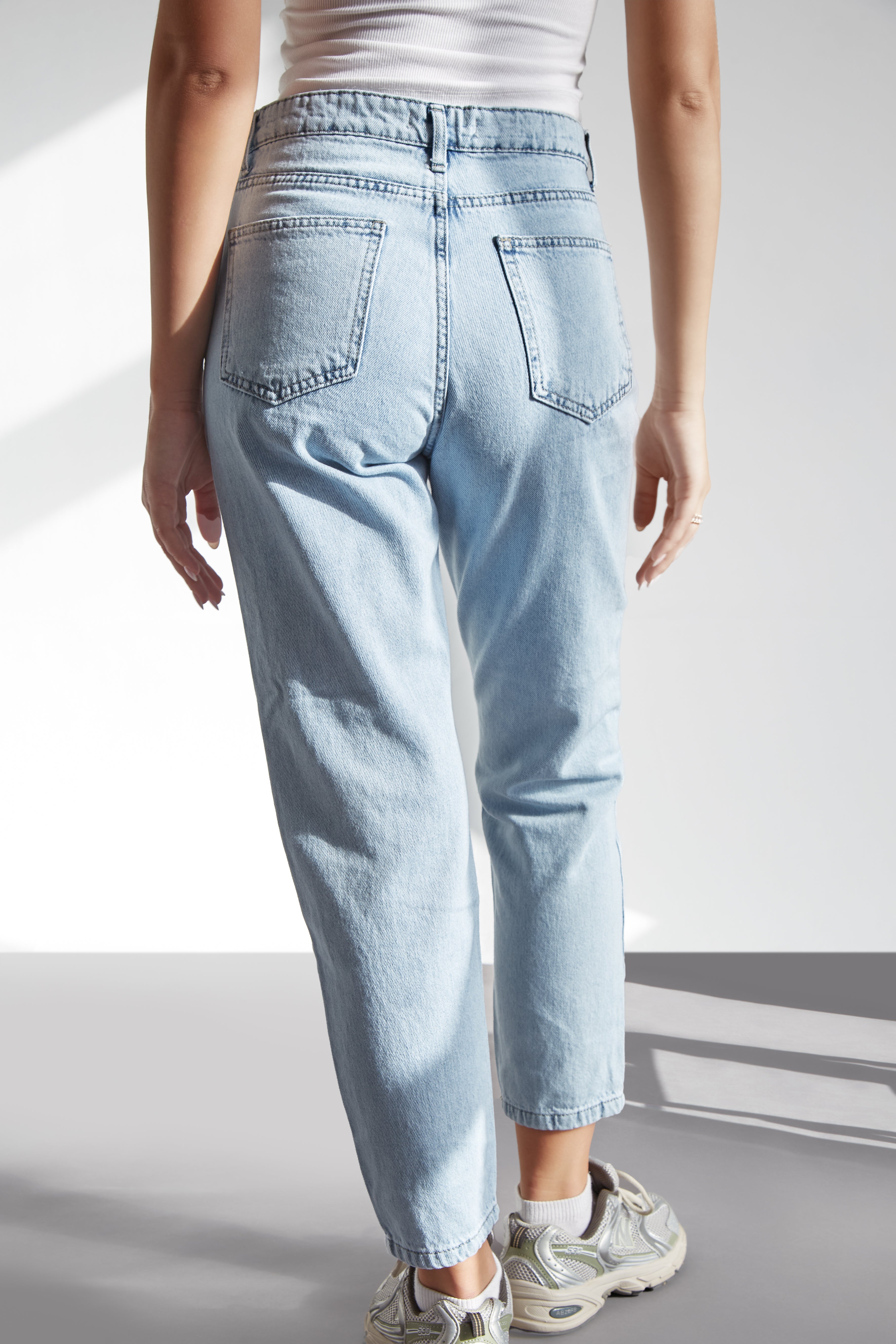 High rise fashion mid wash mom jeans