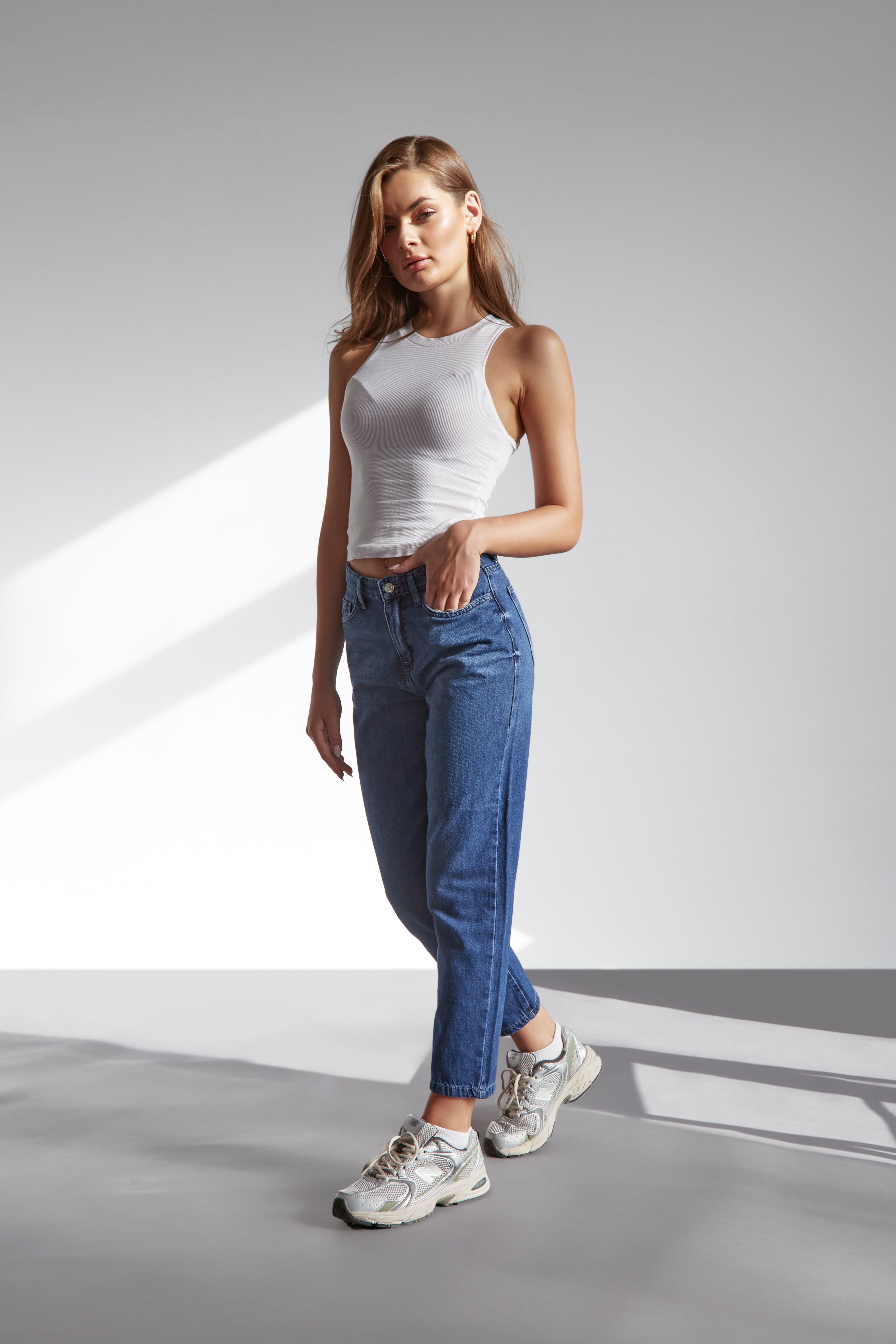 High waisted blue mom fit jeans - Lioroucci