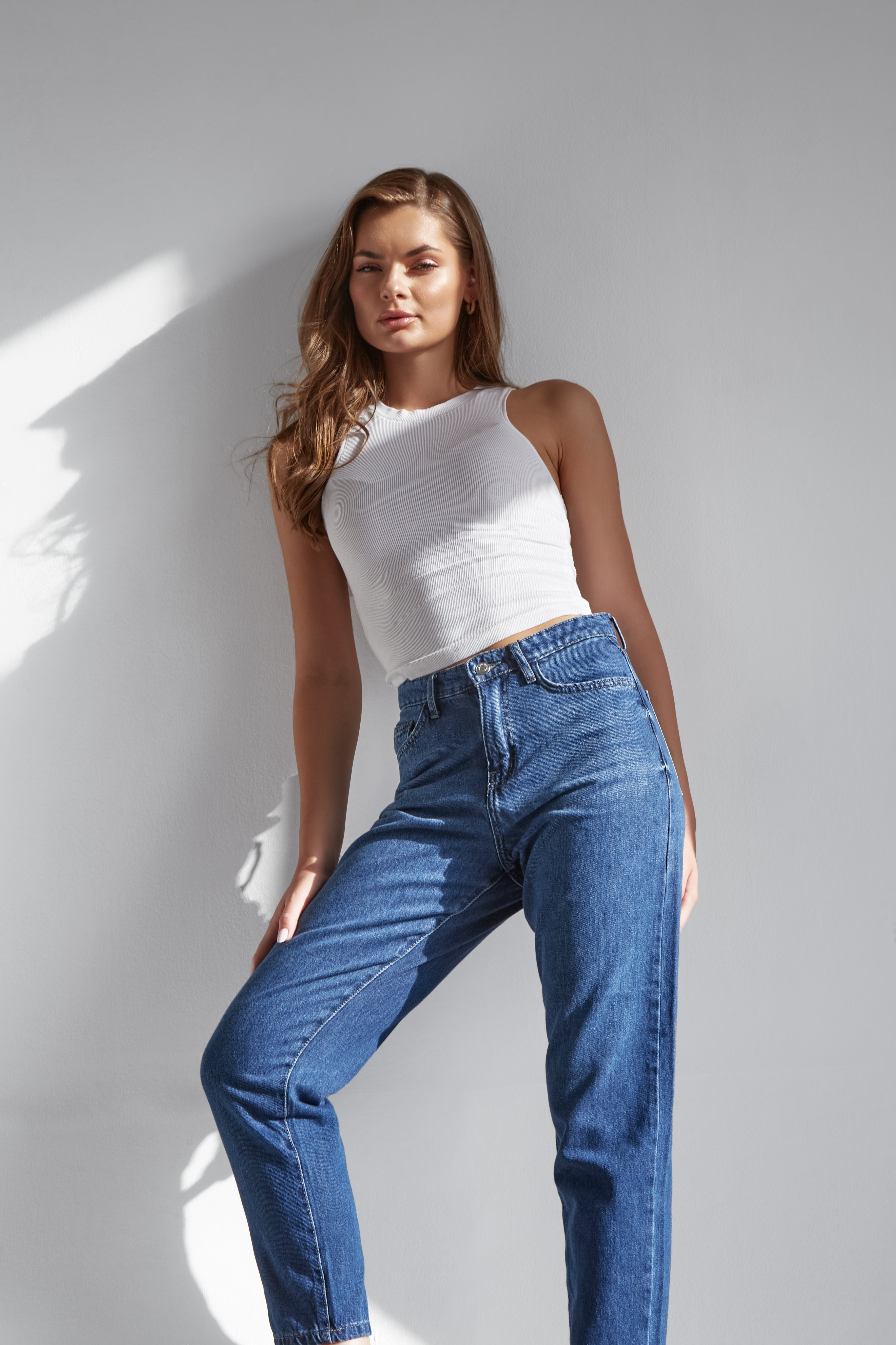 High waisted blue mom fit jeans - Lioroucci