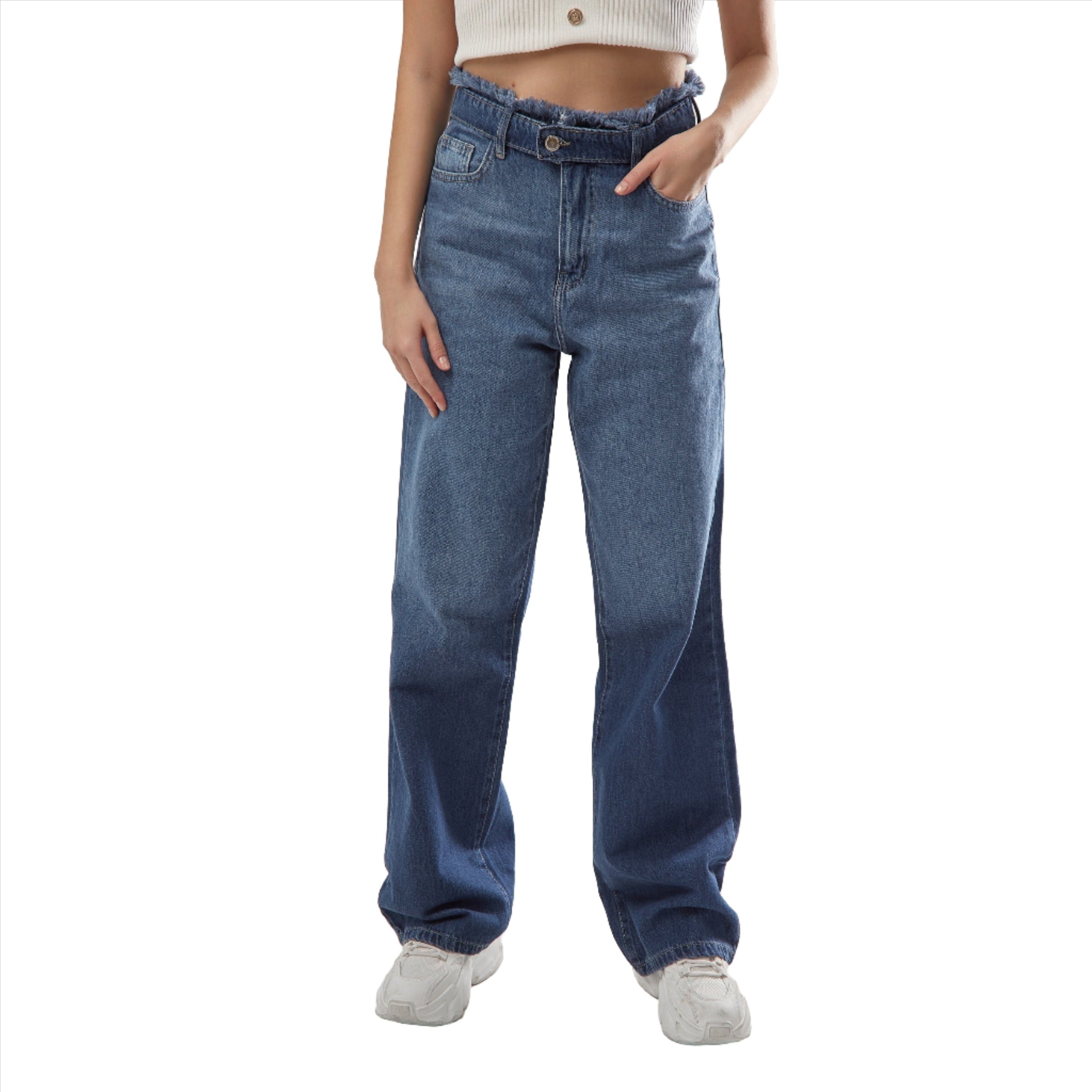 High-Waist Dark Wash Straight Leg Jeans - Lioroucci