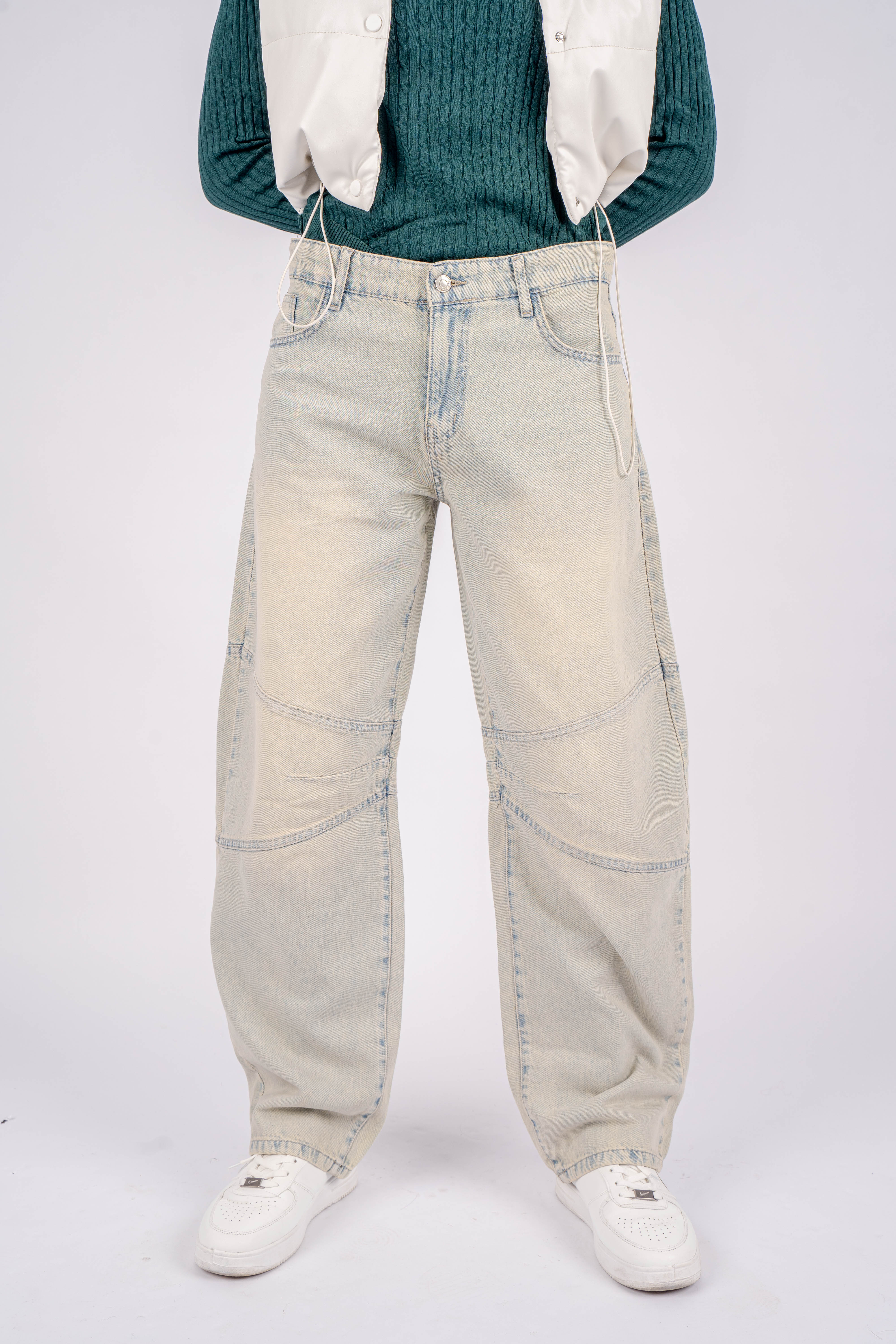 High-Waist Acid Wash Super Balloon Jeans