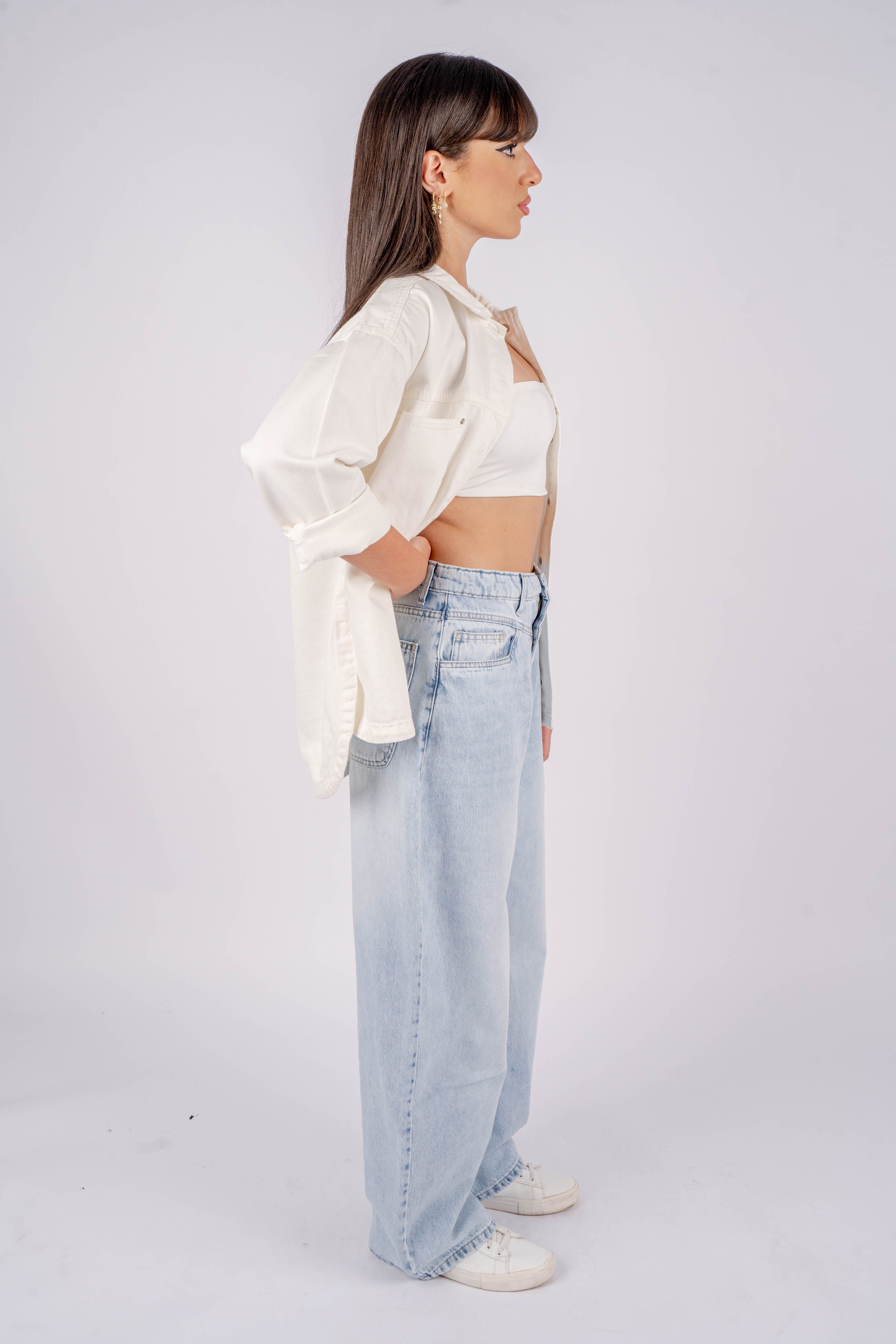 High-Waist Light Wash Wide Leg Jeans