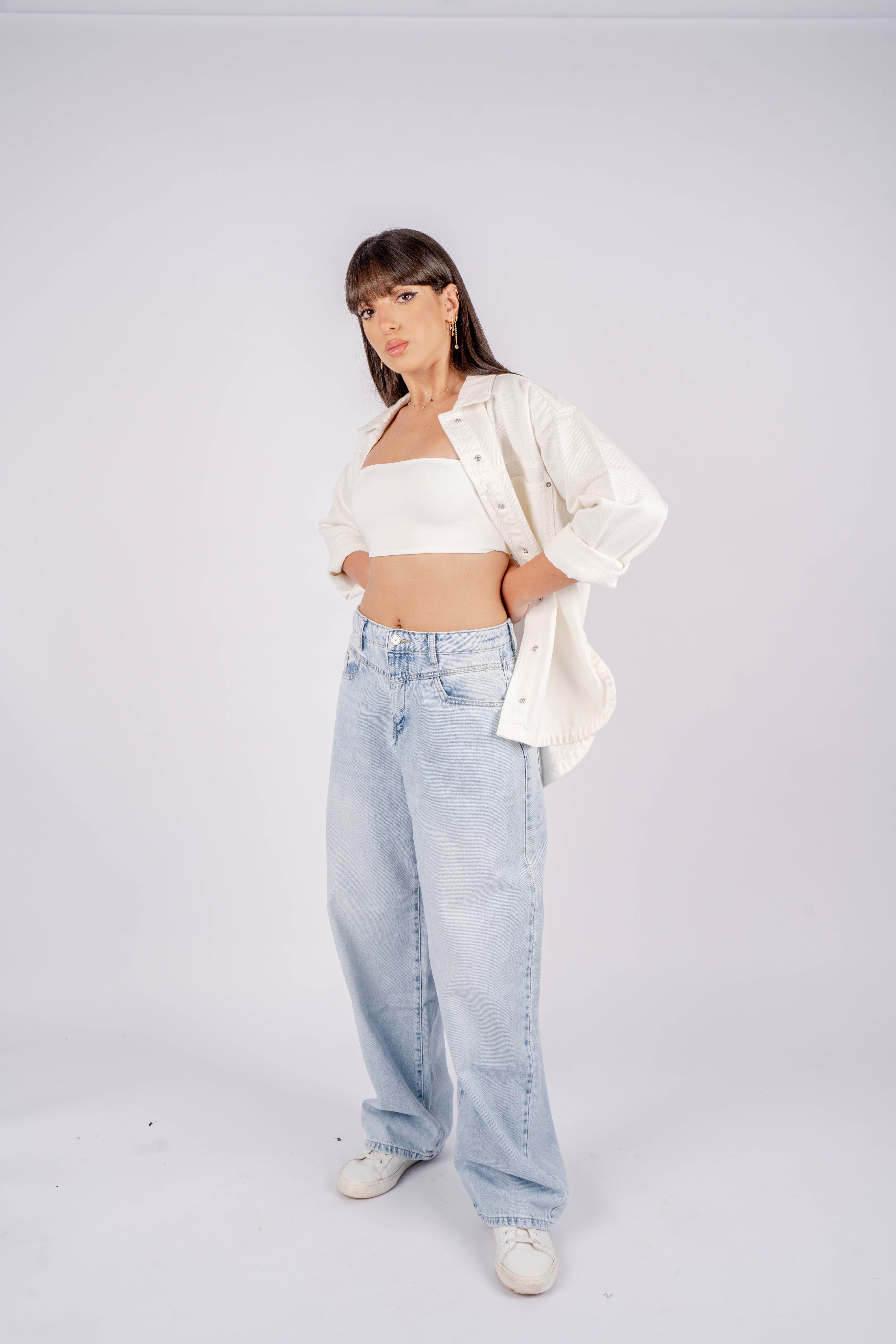 High-Waist Light Wash Wide Leg Jeans