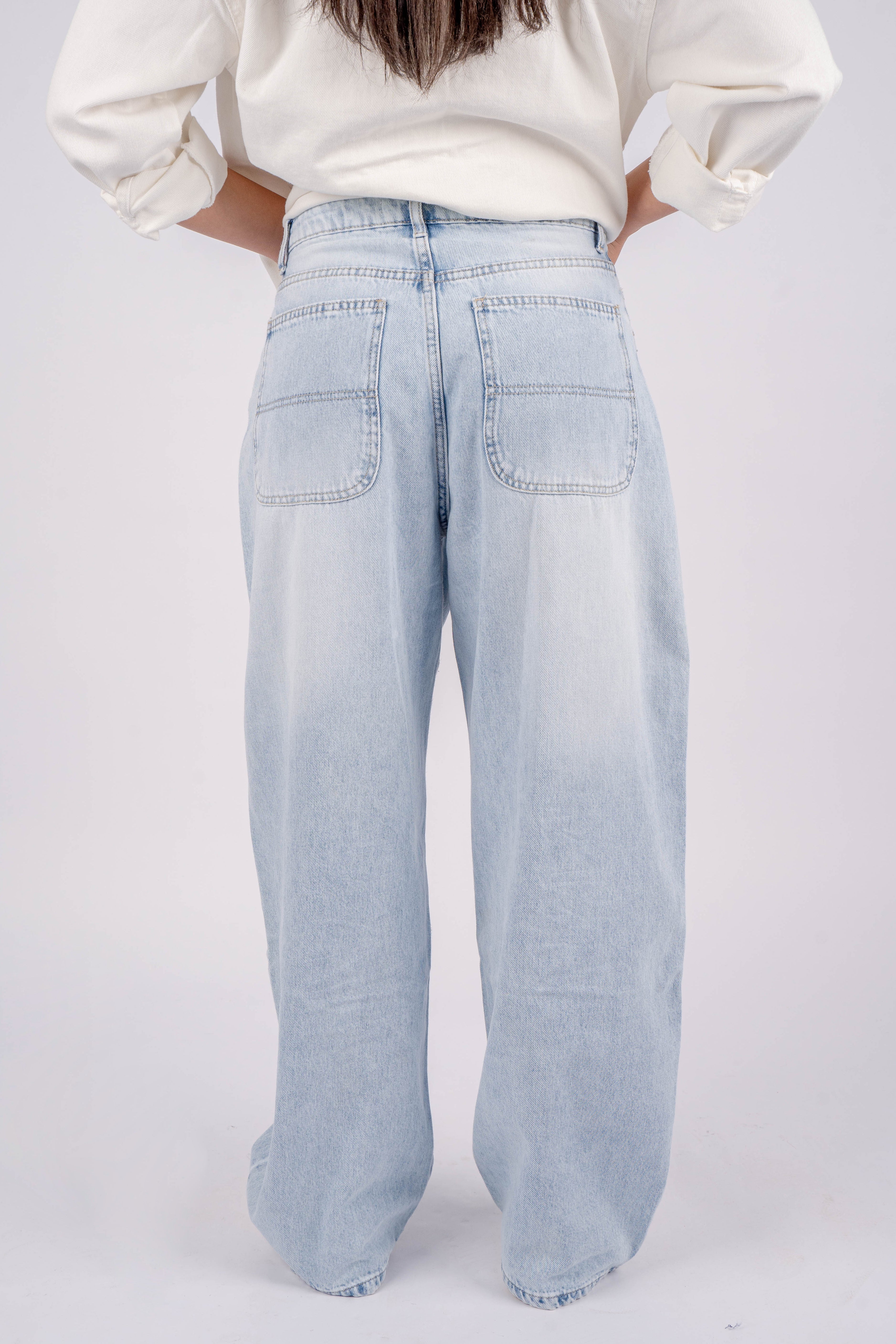 High-Waist Light Wash Wide Leg Jeans