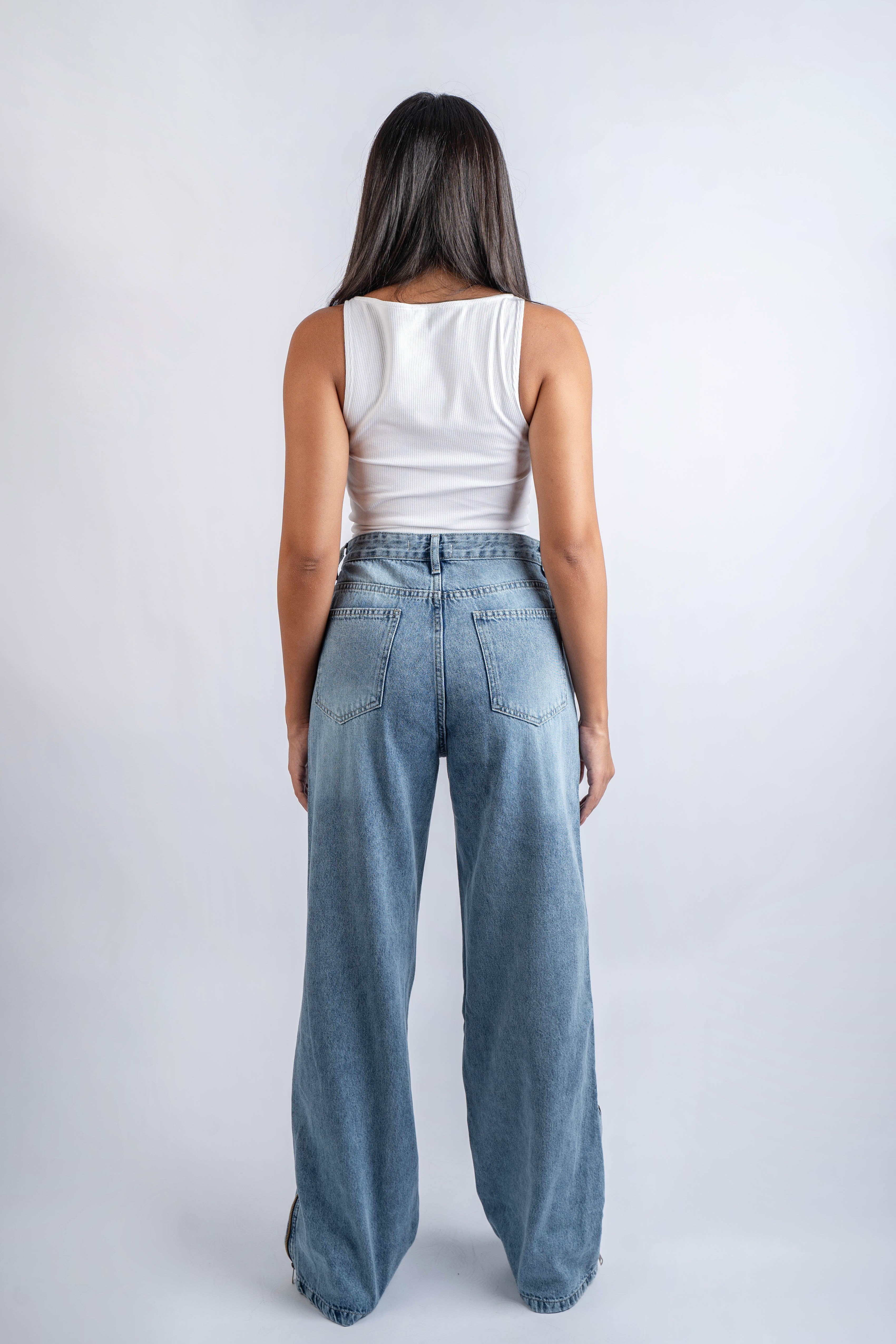 High waist side zip jeans on sale