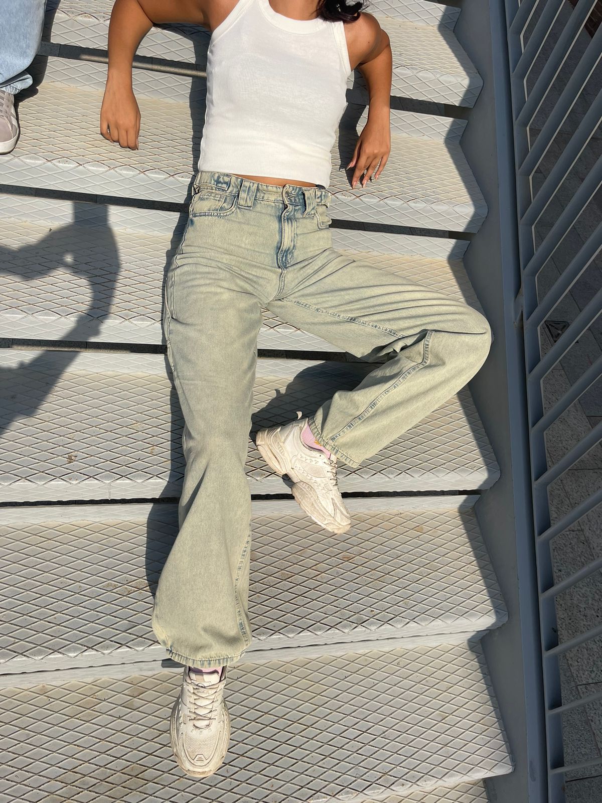 High-Waist Acid Wash Skater Jeans