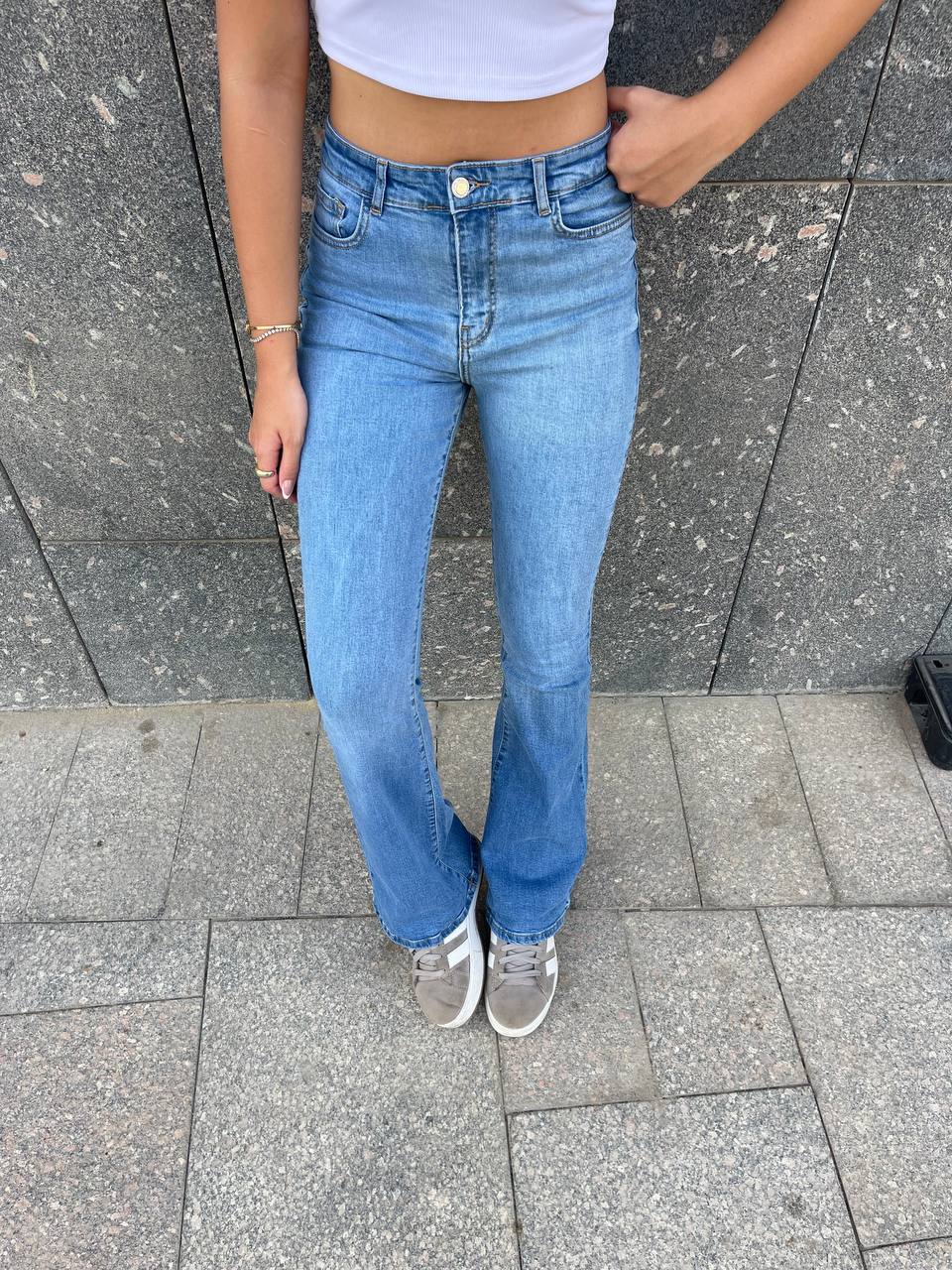 High-Waist Medium Blue Flare Jeans