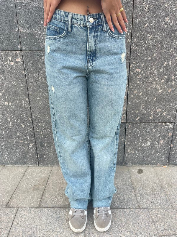 Hight-waist light acid wash straight leg jeans