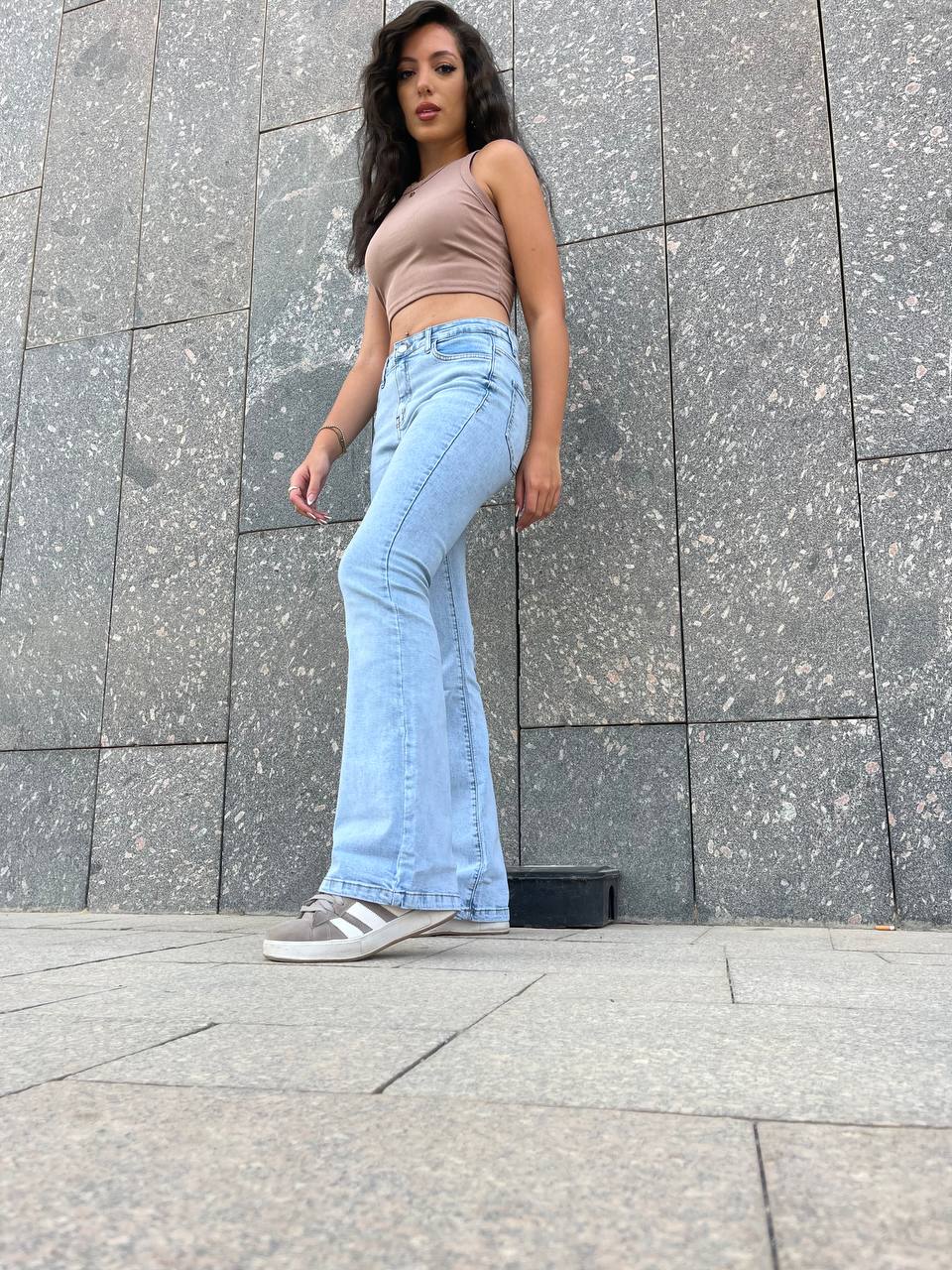 High-Waist Light Blue Flare Jeans