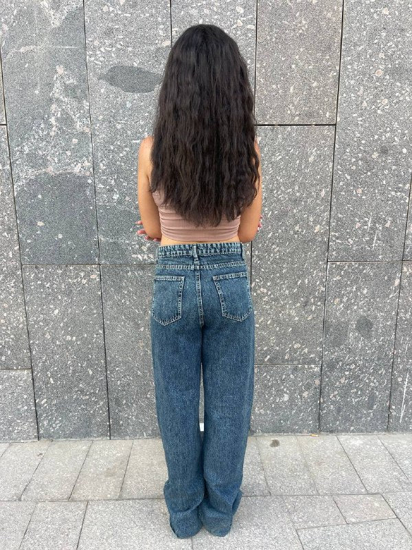 High-Waist Dark Wash Straight Leg Jeans